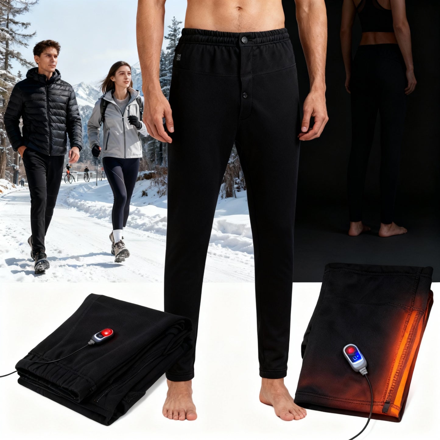 USB Heated Outdoor Hiking Winter Sport Thermal Pants Mens Heating Travel Trousers